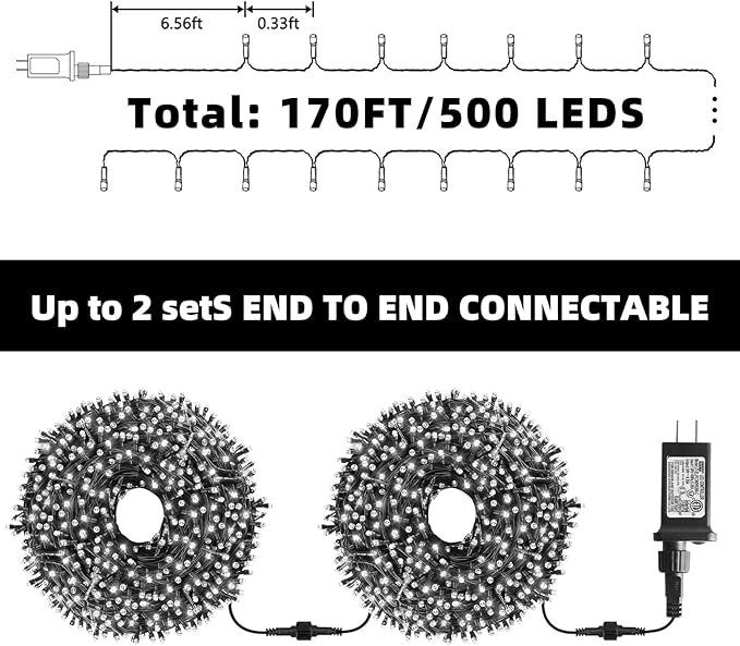 XTF2015 170FT 500 LED Christmas String Lights, Christmas Lights End-to-End Plug 8 Modes - UL Certified - Outdoor | Lumora