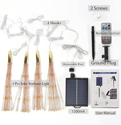 4 Pack 800 LED Solar Starburst Sphere Lights,Firework Light Remote Control Timer 8 Modes Dimmable, Waterproof Hanging Sparkly Fairy Light for Patio Party Tent Halloween Christmas Decor (Warm White)