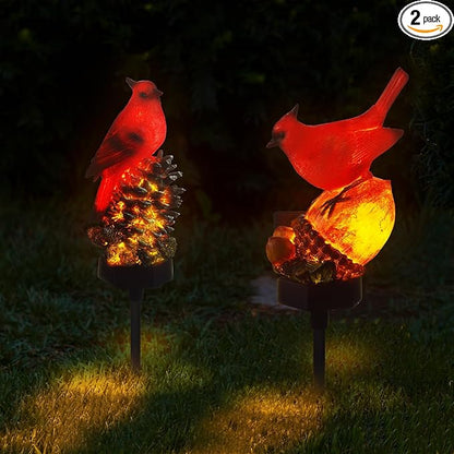 Capoda 2 Pack Solar Lights Decorative Garden Outdoor , Red Cardinal Bird Stakes for Pathway Yard Lawn, Waterproof Resin Figurine Memorial Sympathy Gifts for Mom Women, Cemetery Grave Decorations