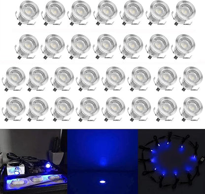 Low Voltage LED Deck Light Kit Stainless Steel Waterproof Recessed Wood Decking Stairs Garden Yard Patio Decor Lamp Outdoor LED Lighting (Blue, 30pcs)