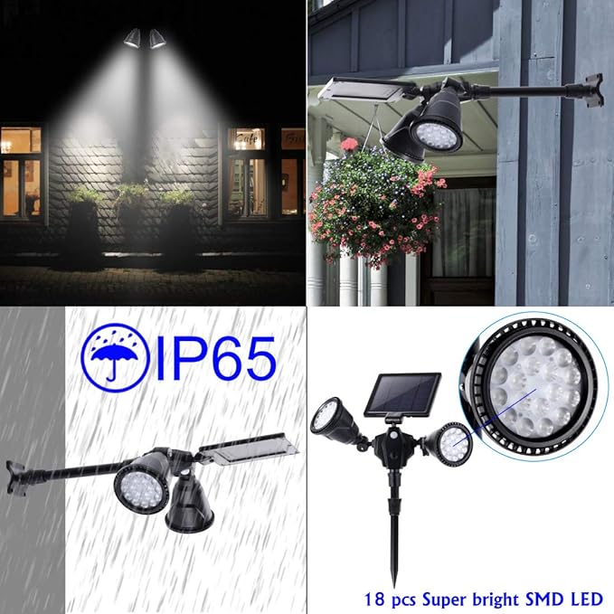 Solar Outdoor Spotlights, 1400-Lumens Bright 36 LED Motion Sensor Spot Lights Waterproof Double Head Security Light | Lumora