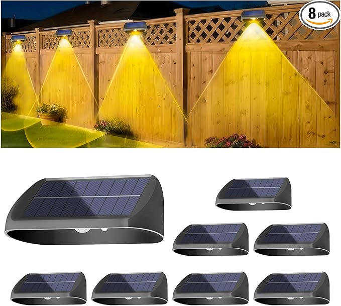 EGOBOO Solar Fence Lights 8 Pack, Backyard Solar Lights Outdoor Waterproof, Dusk to Dawn Auto Lighting Mounted for | Lumora