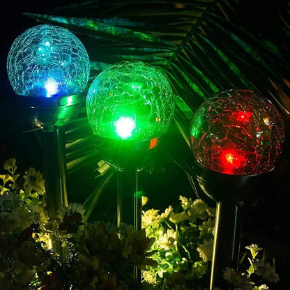 Solar Outdoor Lights, 4Pack Glass Cracked Ball LED Solar Garden Decorative Globe Light,Solar Stake Garden Lamp,Waterproof Solar Pathway Light for Patio Yard Lawn Decor (Color Changing)