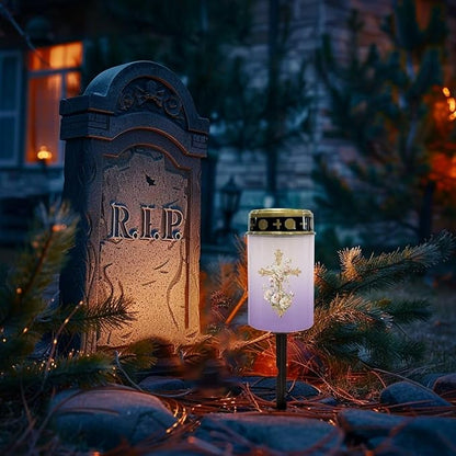 Floral Yard Decorations Outdoor Cemetery Solar Lights for Grave Cross Bright Light for Garden, Lawn,Patio,Yard Decoration