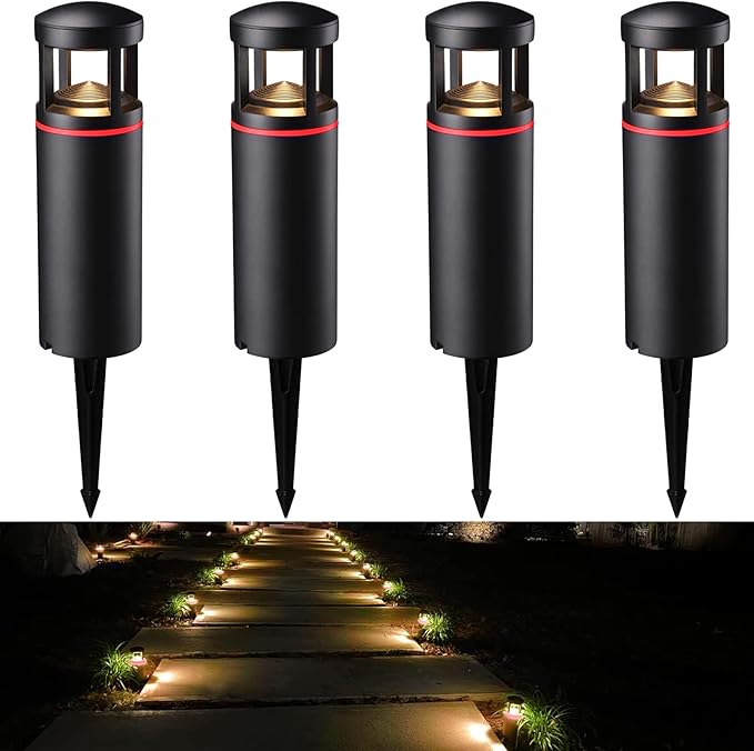 LEONLITE RGB Low Voltage Pathway Lights, 5W 12V AC/DC Path Lighting,Unique Light Pattern, Aluminum Housing, IP65 Waterproof for Outdoor Path Sidewalk Walkway, 3000K Warm White, Pack of 4