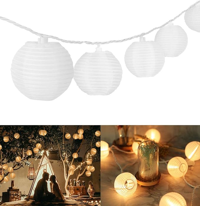 Mini Lantern Lights String Outdoor, TIGOMOOV 3 Inch Globe Lantern String Lights for Bedroom -20CT Connectable White Lights for Wedding Decorations, Patio,Porch,Window Decor