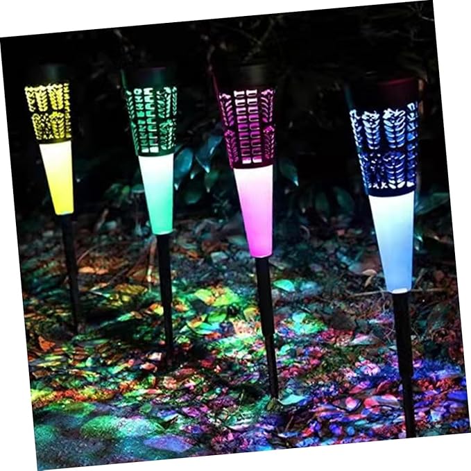 6pcs Solar Garden Pathway Lights, Warm and Colorful LED Outdoor Yard Stake Lamps with Hollow Cone Design, Solar-Powered Courtyard Lawn Decor for Patio and Walkway Lighting