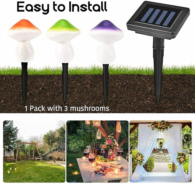 AOLI 3pcs Mushroom Outdoor Solar Garden Lights Landscape Pathway Light Decor (Multicolor)