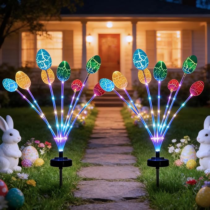 2Packs Solar Easter Decorations Outdoor, Colorful Swaying Firefly Lights with Growing Stem, 2 Modes, High | Lumora