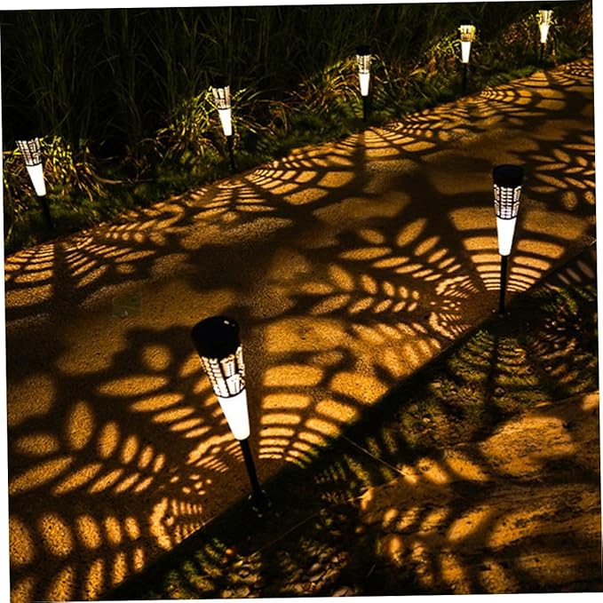 6pcs Solar Powered Garden Pathway Lights, Decorative Outdoor Lawn and Yard Landscape Lamps with Warm and Colorful Glow, Solar Cone Hollow Stake Design for Patio and Garden Lighting