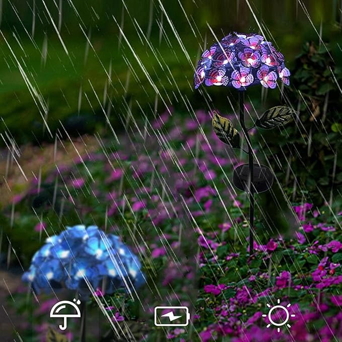 Solar Garden Lights Metal Flower Garden Stake Yard Art,Solar Hydrangea Stake Lights,Hydrangea Flowers Metal Stake With Solar Lights Outdoor,Waterproof LED Lights For Garden,Lawn,Patio,Courtyard ( Colo