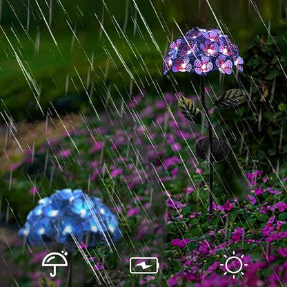 Solar Garden Lights Metal Flower Garden Stake Yard Art,Solar Hydrangea Stake Lights,Hydrangea Flowers Metal Stake With Solar Lights Outdoor,Waterproof LED Lights For Garden,Lawn,Patio,Courtyard ( Colo
