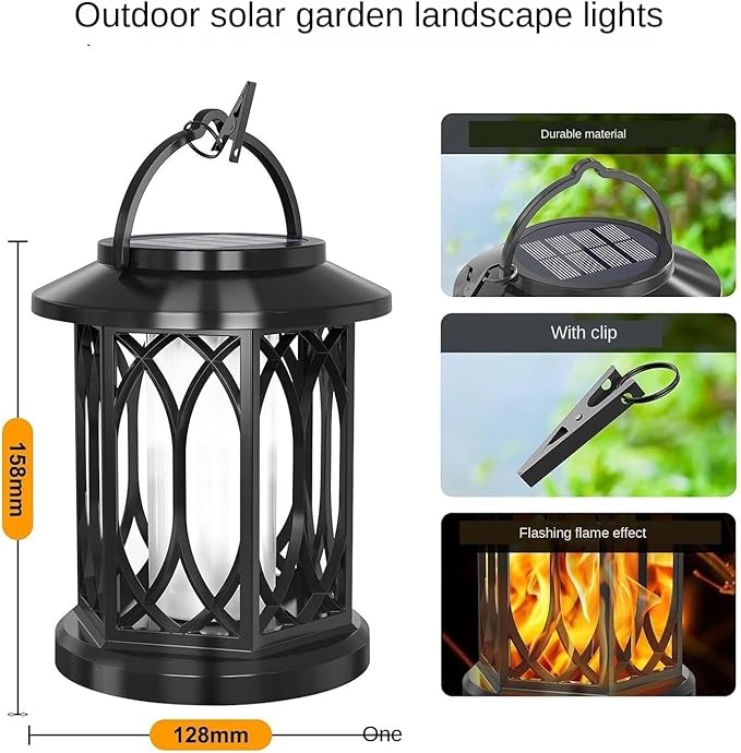 QUQUQ Solar Pathway Lights Security Powered Lights Hanging Flame Lamp Outdoor Motion Sensor Yard Patio Decor