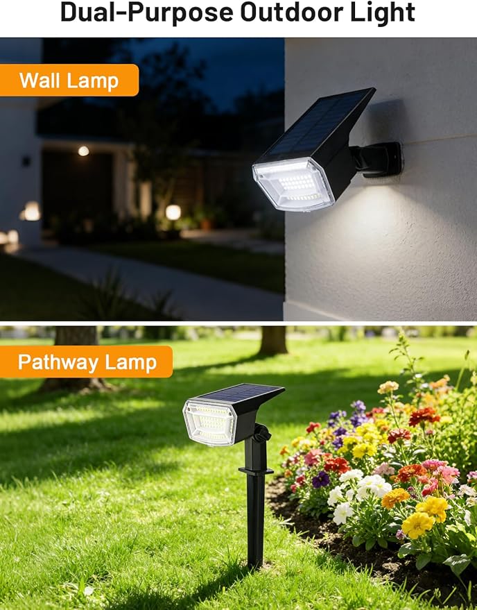Solar Spot Lights Outdoor Waterproof, 4 Pack Solar Powered Garden Lights, 59 LED 4 Lighting Modes, Outside Yard | Lumora