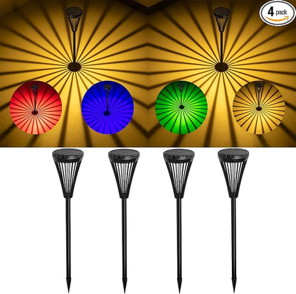 Solar Pathway Lights Outdoor 4 Pack, IP65 Waterproof Landscape Lights with 5 Modes Warm White+RGB Color Changing for Yard, Backyard Driveway Walkway Lawn