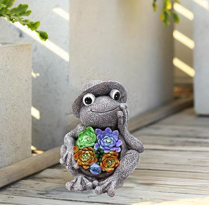 belon Outdoor Garden Decor, Solar Yard Outdoor Frog Statue with Lights and Succulent, Waterproof Solar Lights Frog Figurine for Lawn, Patio, Pathway, Balcony, Yard Decor, Gift for Mom/Family