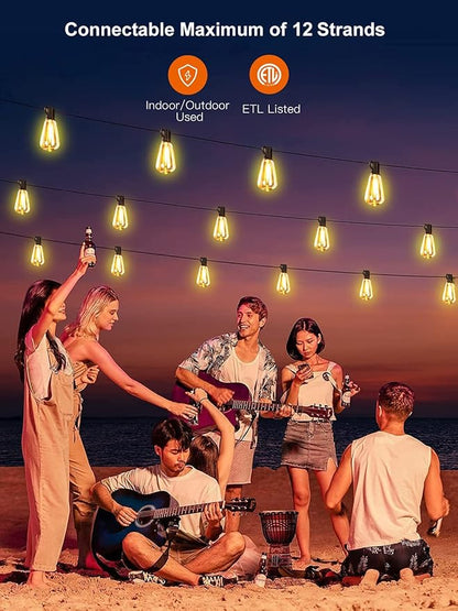 Upgraded LED Outdoor String Lights 105Ft Shatterproof Waterproof ST38 Vintage Edison Bulbs Patio Lights Energy Saving Hanging Outdoor for Christmas Porch Deck Garden Backyard Wedding Party