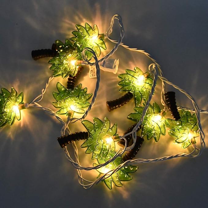 Palm Tree String Lights Outdoor, Summer Beach Themed Decoratives String Lights with 10 Palm Tree Patio Light, Plug in Indoor Fairy Lights for Outdoor Indoor Beach Tropical Party Bedroom Birthday Decor