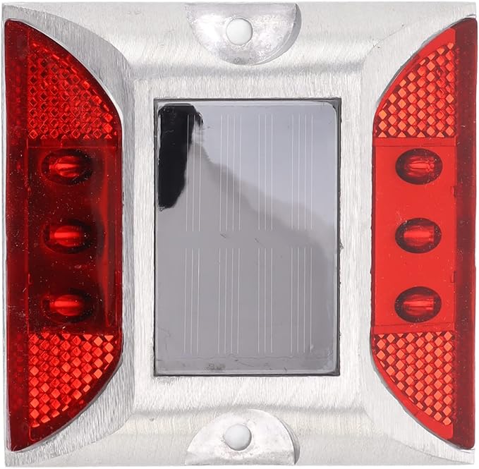 Keenso Solar Driveway Lights, Cast Aluminum IP68 LED Light with 72H Runtime, 10-Ton Pressure Marker for Roadside Garden Pathway (Red)