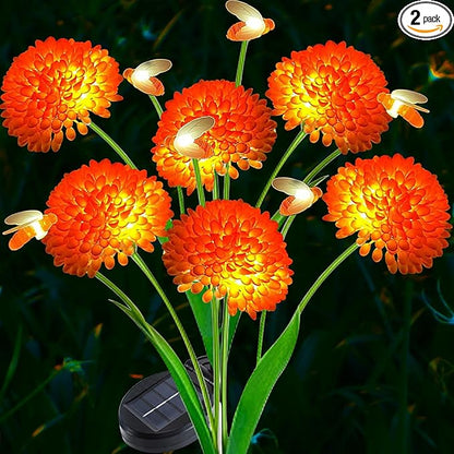 2 Pack Solar Outdoor Decorative Lights, Garden Lights Solar Powered Waterproof with Swaying Bees Lights & Flowers, Gifts for Women Grandma, Solar Decorations for Garden Yard Lawn Ornaments (Bee Warm)