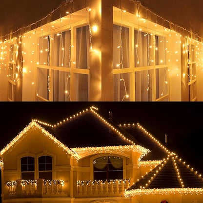 Joomer Christmas Icicle Lights - 19FT Outdoor String Lights Waterproof, 8 Modes Timer Connectable Plug-in String Light for Christmas Party, Eaves, Roofs, Xmas Decorations (Warm White)