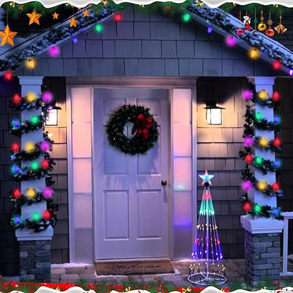 25Ft Multicolor C7 Vintage Outdoor String Lights with 27 LED Bulbs(2 Spare), Waterproof for Patio Garden Party Wedding Holiday Decorations-Green Wire