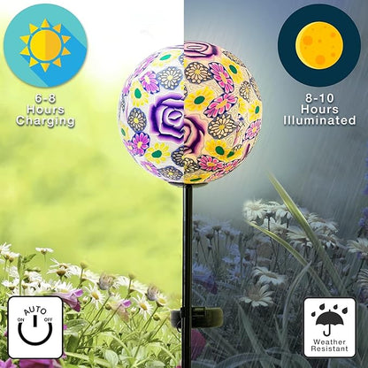 Crosslight Solar Glass Mosaic Ball Stake Lights 48" - Weatherproof LED Garden Decorative Light for Outdoor - Decor for Yard, Lawn, Patio, Pathway, Backyard