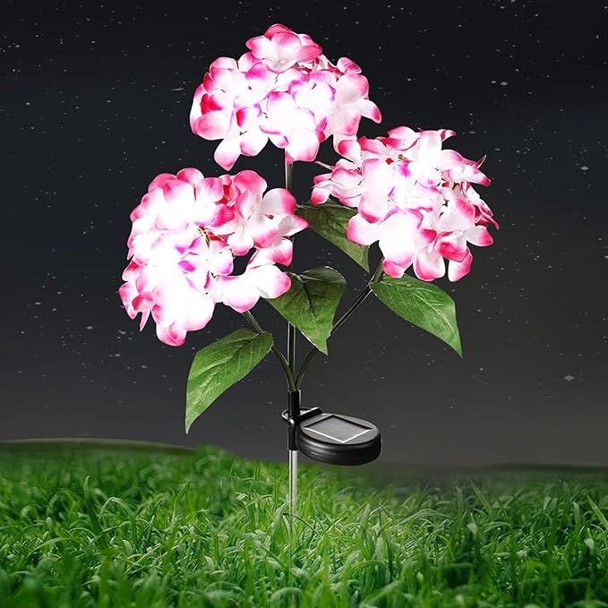 Solar Garden Lights Outdoor 28.7'' Solar Flower Lights Realistic Hydrangea Stake IP65 Waterproof Pathway Light for Outside Yard Garden Decor Style 2 Stake