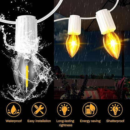 LED Canopy and Umbrellas Lights, 23 Ft LED Outdoor String Lights with Shatterproof Plastic 8LED C7 E-12 Light Bulbs, Waterproof, C Battery Powered, Super Bright to Display at Night Outdoors