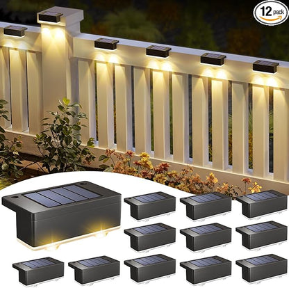 Solar Deck Light, 12 Packs LED Solar Step Lights Outdoor Waterproof, Solar-Powered Fence Lighting 3 Color Modes for Stairs Yard Garden Pathway