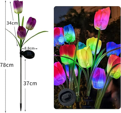Solar Tulip Lights Outdoor Garden, Flowers Waterproof Solar Powered Stake Lights LED Decorative Landscape Lights for Garden, Patio, Yard, Lawn, Pathway, Backyard Decoration, Purple