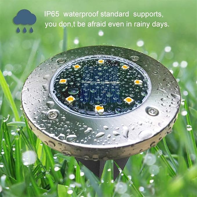 Ulalaza 4Pcs Solar Ground Lights 8 LED Waterproof Outdoor Garden Lights for Yard Driveway Lawn Pathway (Warm White) | Lumora