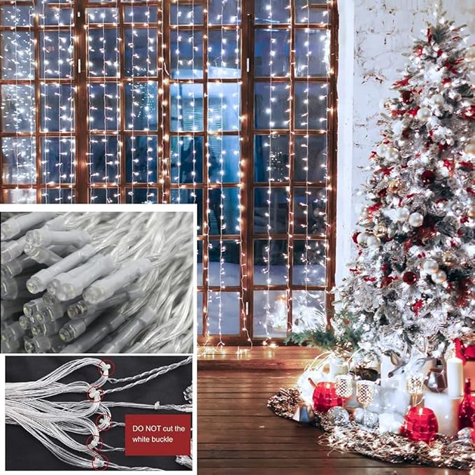 Solhice LED Curtain Lights Outdoor 20ft x10ft Cool White, 600 LED String Lights Backdrop Indoor Plug in, Twinkle Lights for Outside Backyard Wedding Bedroom Décor (Not Connectable)