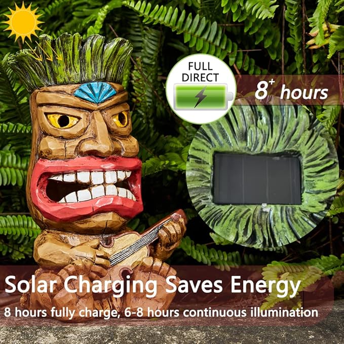 Solar Tiki Statue Outdoor Decor-Garden Guitar Tiki Statues-Tiki Bar Decorations for Outdoor Patio Yard Lawn Balcony | Lumora