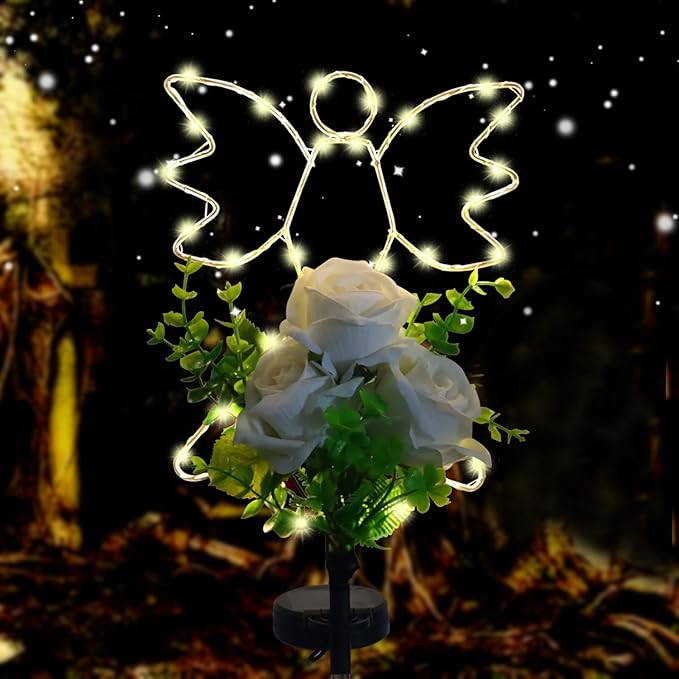 Lmtcos Solar Angel Lights for Cemetery Decorations for Grave, Memorial Sympathy Gifts for Loved One, Solar Grave Decorations for Mother Day Father Day Memorial Day Christmas Grave Decor