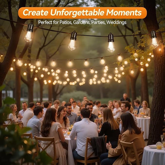 48FT LED Outdoor String Lights Dimmable Shatterproof S14 Edison Bulbs IP44 Weatherproof Commercial Grade for Patio Backyard Garden Party Décor