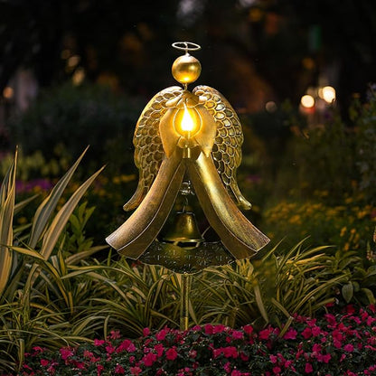 Homight Solar Garden Stake Light - Metal Angel Solar Warm Stake Light Memorial Gift - Outdoor Bronze Angel Bell Candle Prayer Metal Lamp - Waterproof Garden Lawn Patio Gift