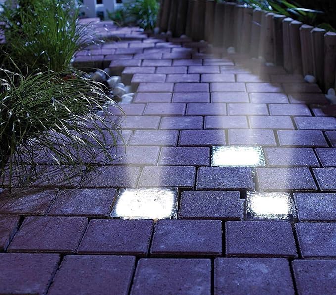 2 Pack Solar Path Ice Cube Lights Outdoor, Waterproof Garden Glass Path Light Solar Ice Light Crystal Brick Landscape Light (White)