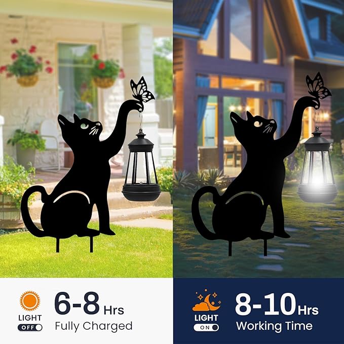 Black Cat Christmas Yard Decorations Outdoor - Solar Lights Outdoor Garden Decor Stake with Butterfly Decorative Metal Housewarming Ornament for Pathway Lawn Patio – Unique Gift for Woman Mom Grandma