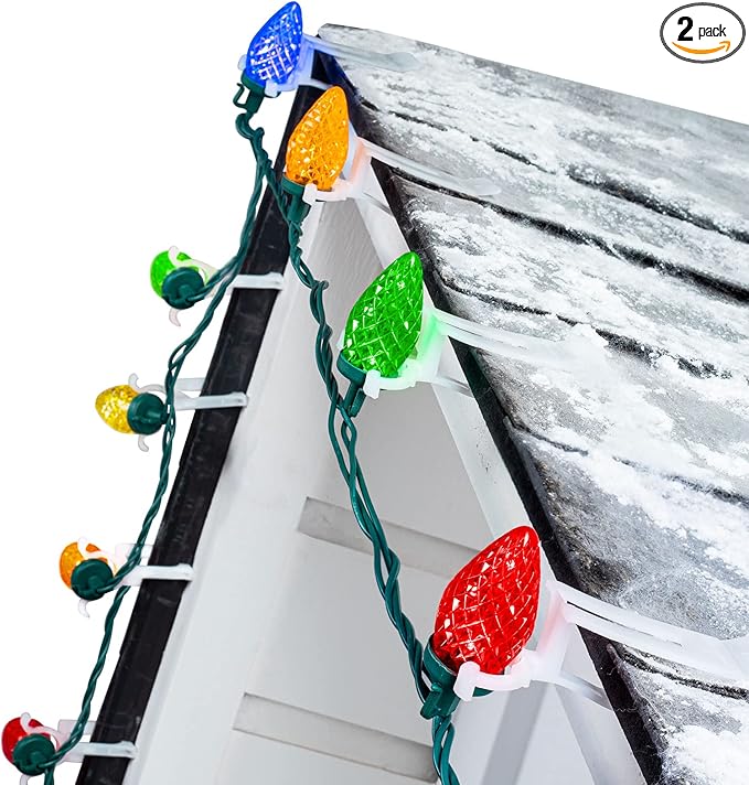 C9 LED Christmas Lights Outdoor, 68 Ft 100 LED C9 String Lights with 100 All in One Clips, Connectable Waterproof Christmas Tree Lights for Outside Roofline Backyard Garden Decor, Multicolor 2 Pack