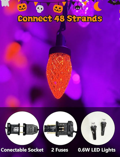 26FT Halloween String Lights Outdoor, 50 C7 LED Orange and Purple String Lights, Plug-in Halloween Patio Decorative Lights for Indoor Christmas Backary Porch House Holiday Party Decor