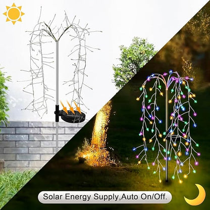 Solar Garden Christmas Lights, 1Pack Solar Willow Tree Lights, 200LEDs Solar Fairy Pathway String Lights 8 Modes Waterproof Copper Wire for Home Yard Christmas Decoration