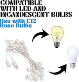 HLO Lighting C7 Light Strings | 50' White Cord with 12" Socket Spacing, E12 Light Stringer for C7 Christmas Lights | Lumora