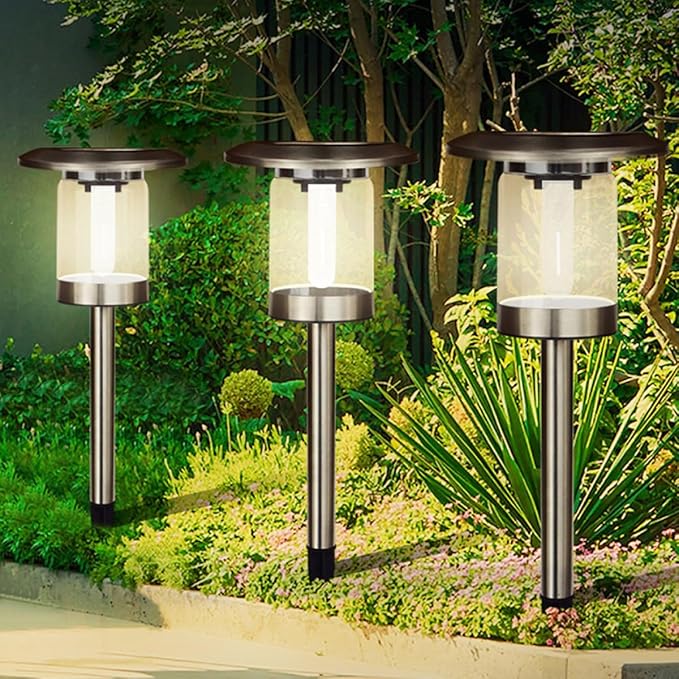 Veemoon Solar Stainless Steel Lawn Path Lights Outdoor Solar Yard Lights with Tungsten Filament for Garden Driveway Patio Decoration
