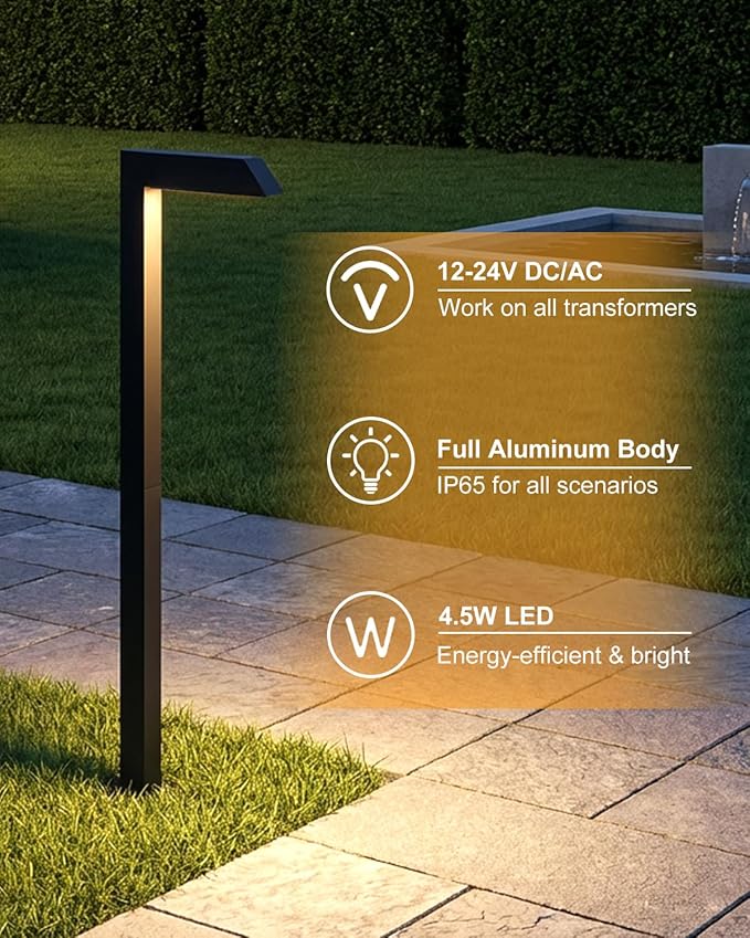 Low Voltage Pathway Lights, 4.5W LED Landscape Lighting, 4000K, 12-24V AC/DC, IP65 Waterproof, Aluminum, Black, 8 Pack