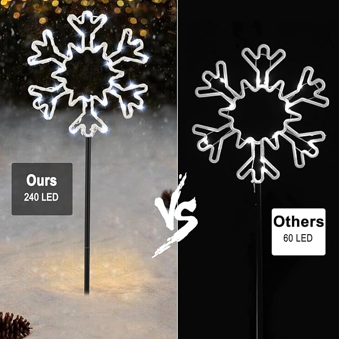 Brightown Snowflakes Christmas Pathway Lights Outdoor, 10 Large Snowflakes Christmas Decorations Outdoor Yard, Pathway Marker Stake Lights for Patio Ground Path Sidewalk Walkway Driveway