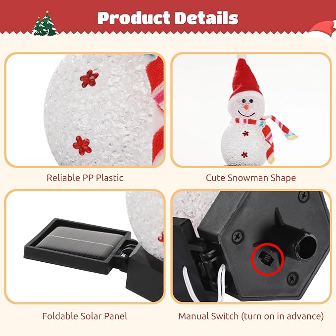 Christmas Yard Decor, 4 Pcs Snowman Solar Lights, Outdoor Garden Pathway Lights, Waterproof Led Christmas Decorations