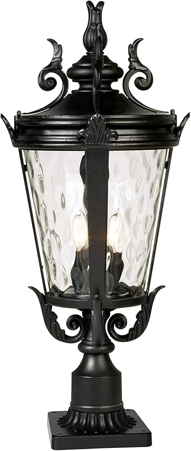 John Timberland Marseille Rustic Vintage Outdoor Post Light with Pier Mount Textured Black Metal 27" Clear Hammered | Lumora