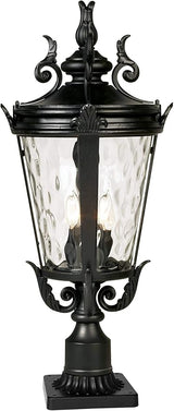 John Timberland Marseille Rustic Vintage Outdoor Post Light with Pier Mount Textured Black Metal 27" Clear Hammered | Lumora