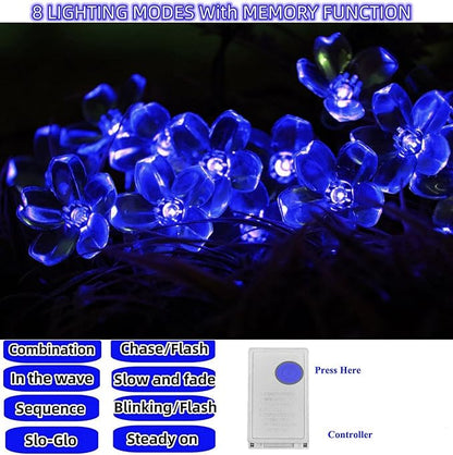 FULLBELL Flower String Lights Christmas Blue 33 Feets 100 LED Memory String Indoor Outdoor Fairy Bedroom Wedding Party Tiktok Trends Items (Blue)